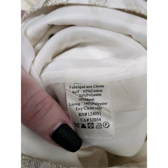 Porridge Anthropologie Kelyn Striped Gold Shine Trousers Size 12 White Metallic - Picture 4 of 9